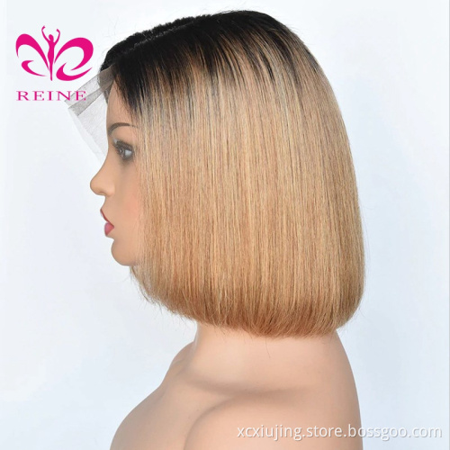 REINE Factory 150% Thick Density Bob Pre-Plucked Hairline Ombre Human Hair Wigs Deep Part 13*4 Lace Frontal Bob  Wigs